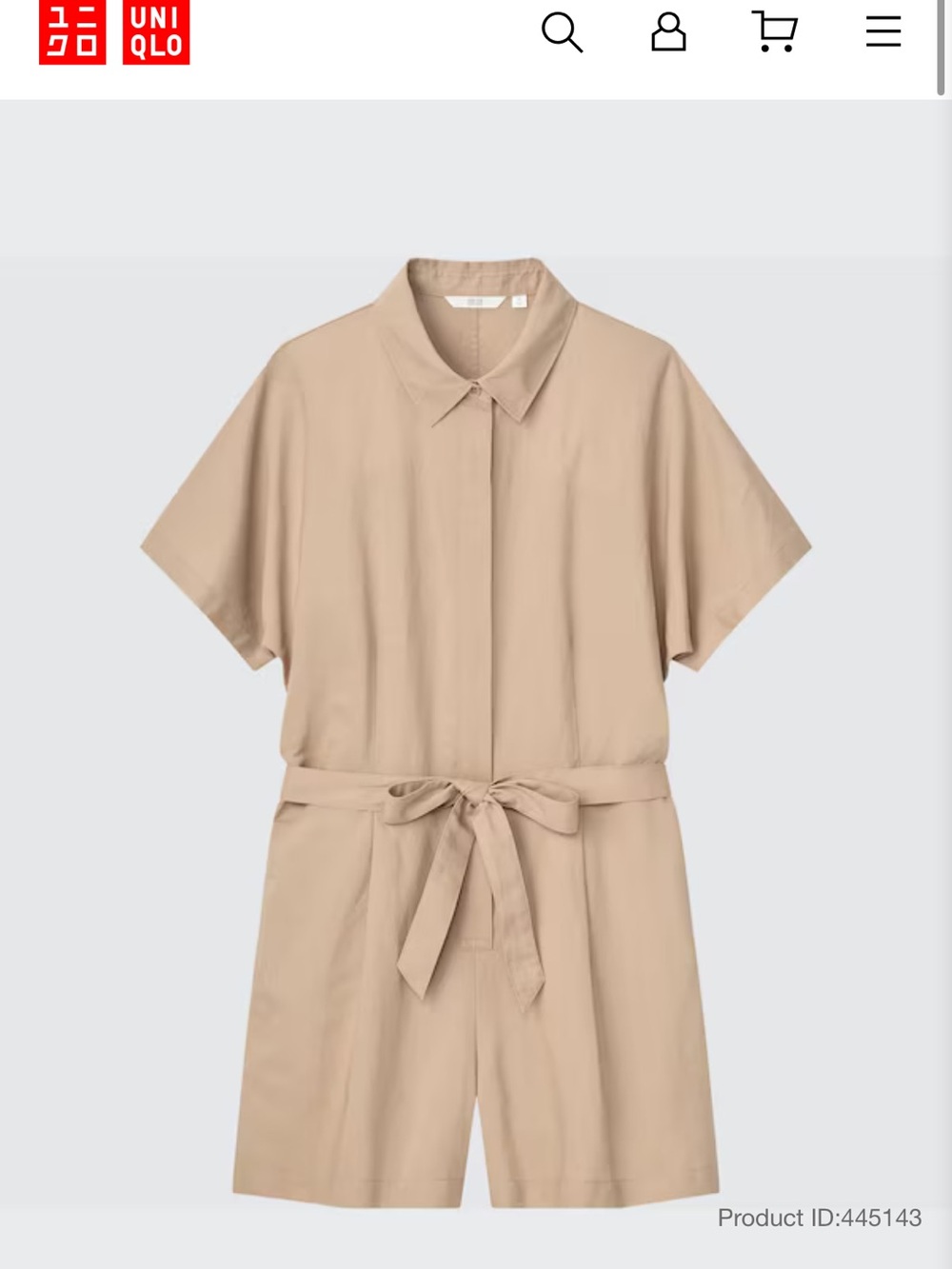 UNIQLO NWT Women's Short-Sleeve Utility Romper in Beige